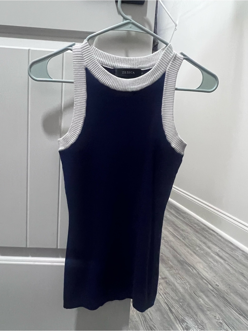 Zesica Navy Ribbed-Trim Tank Top